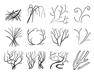 Branches pile icon isolated. Dry twigs pile ready for campfire, black sticks, boughs heap symbol, dry thin branches, brushwood © artemstepanov