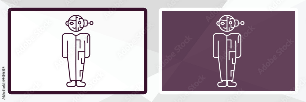 Poster humanoid robot outline icon. linear vector from technology concept. thin line white and black humano
