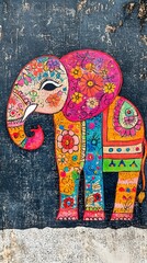 Fototapeta premium Classical Madhubani Painting Art, Abstract Image, Texture, Pattern Background, Wallpaper, Cover and Screen for Smartphone, PC, Laptop, 9:16 and 16:9 Aspect Ratio