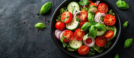 Fresh Salad in a Black Bowl