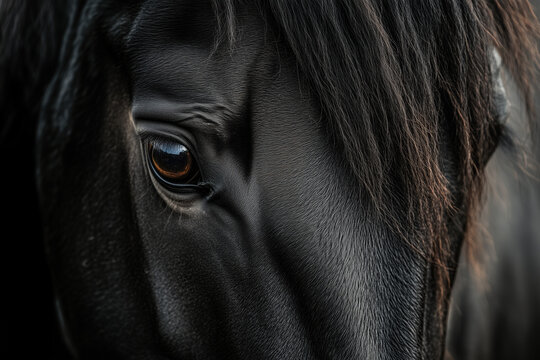 Close-up of a wild horse's eye reflecting strength and mystique