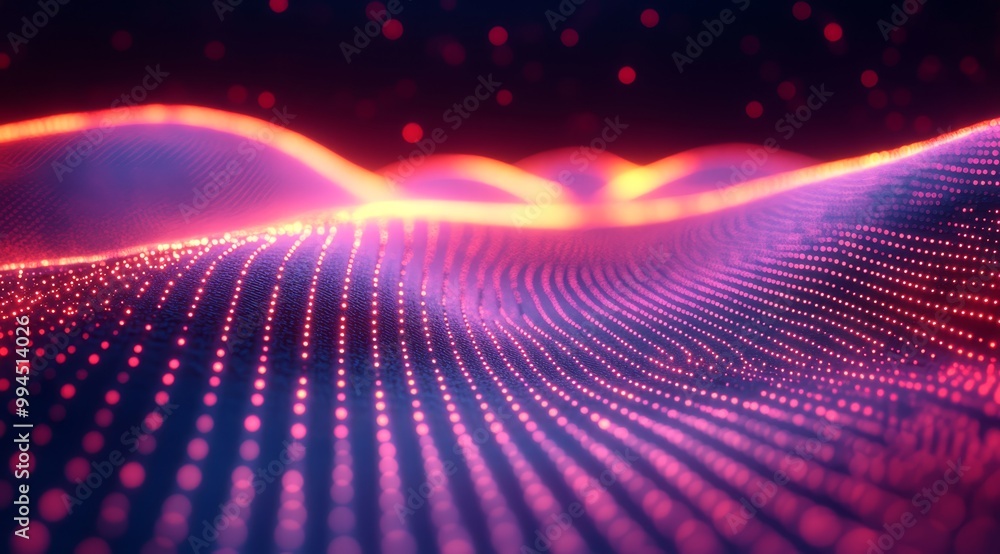 Aufkleber abstract digital waves with glowing dots flowing in vibrant colors against a dark background, creati