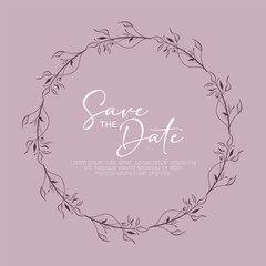 Save the date, wedding invitation card with wreath flower template. Flower floral background. Vector illustration.