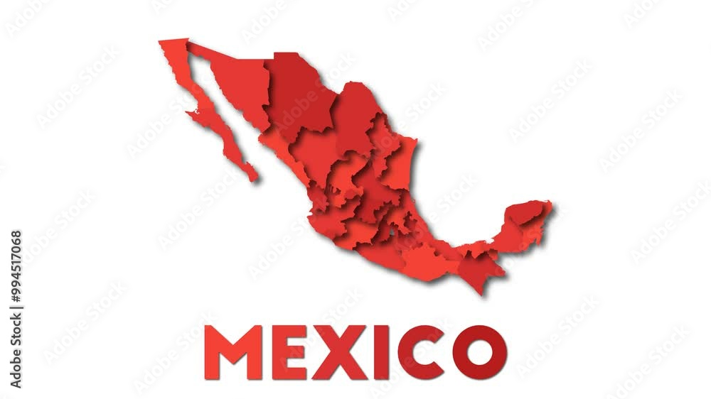 Poster mexico map showing regions. animated country map with title. 4k resolution animation.