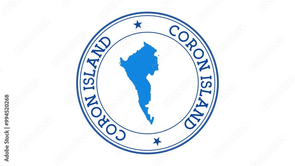 Poster coron island intro. badge with the circular name and map. coron island round logo animation.