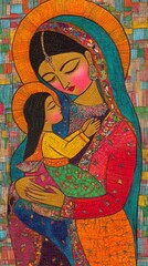 Obraz premium Classical Madhubani Painting Art, Abstract Image, Texture, Pattern Background, Wallpaper, Cover and Screen for Smartphone, PC, Laptop, 9:16 and 16:9 Aspect Ratio