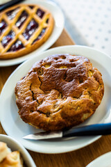 Home made pies on a breakfast buffet.