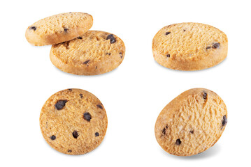 Chocolate chips oatmeal cookies on a white isolated background