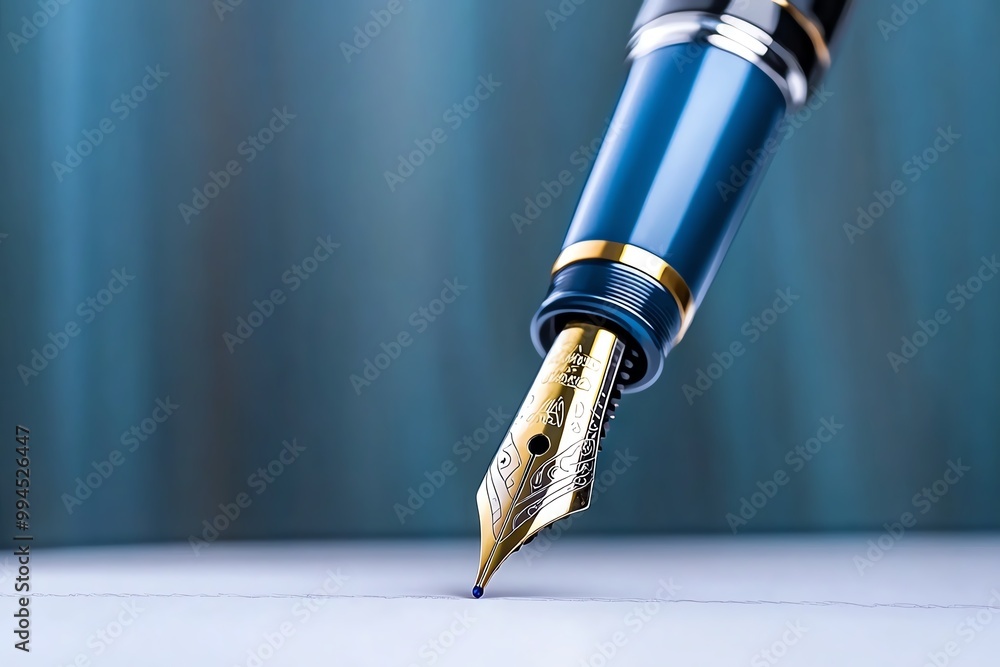 Poster a hyper-realistic close-up of a fountain pen writing on smooth paper, with every detail of the ink f