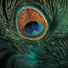 Obraz premium A close up of a peacock feather with green tones