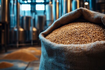 An ingredient used to make beer. A sack full of wheat malt grains.
