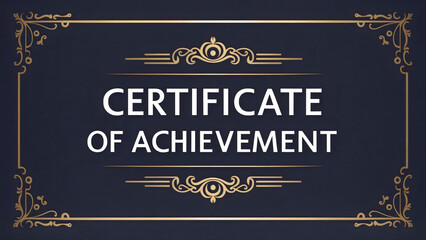 Elegant gold certificate of achievement diploma header with floral elements and a luxurious gold ornate border on a black banner background, template