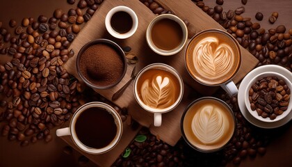 Obraz premium Aerial view of various coffees
