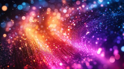 Fototapeta premium Vibrant streaks of glowing pink, orange, and purple lights creating a futuristic, abstract background with bokeh and motion blur effects, symbolizing digital technology and energy
