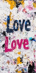 Acryllic Love Text written with thick brush acryl colors on canvas