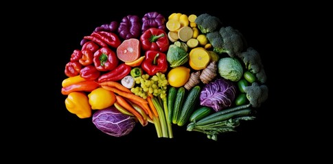 Stock illustration of a human brain comprised of various vegetables.