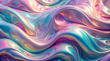 Abstract background of flowing, iridescent fabric in pastel colors with a glossy finish