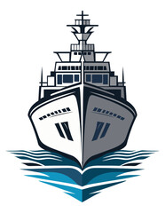 Cruise ship with ocean waves, front view illustration. Cruise vacation and travel at sea.