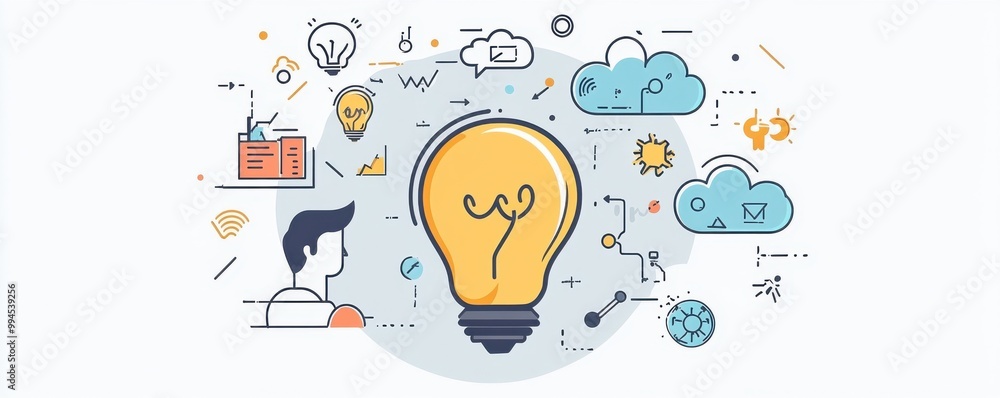 Aufkleber creative concept illustration with a light bulb and question mark symbolizing innovation and problem