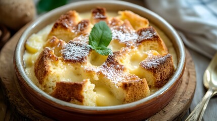 Bread pudding with vanilla sauce