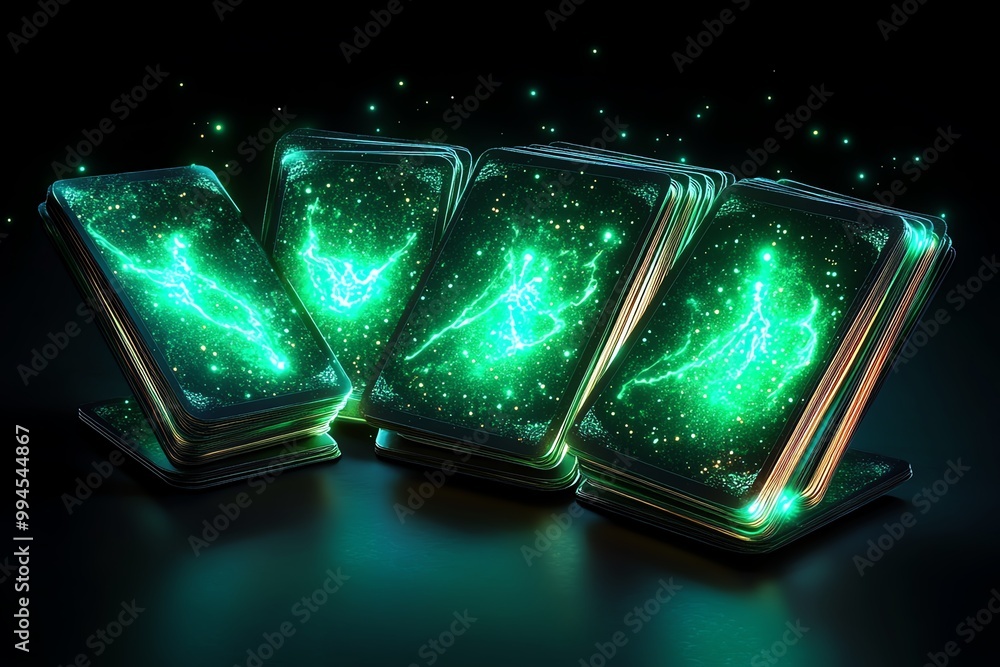 Poster a magical set of floating flashcards, where each card glows with knowledge, helping students learn f