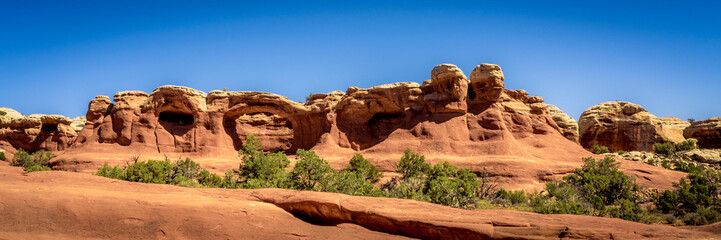 Panorama of Tapestry Arch in Arches National Park. Tapestry Arch in Arches National Park is a stunning sandstone formation characterized by its unique shape. 