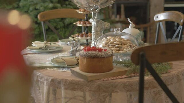 Festive Christmas Table With Cookies and Panettone