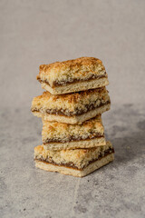 coconut and dulce de leche cookie gray background
