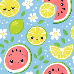 An adorable summer pattern for kids featuring watermelon and lime slices