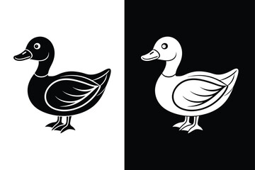 Simple duck icon design template vector ,Duck Icon on Black and White Vector Background.