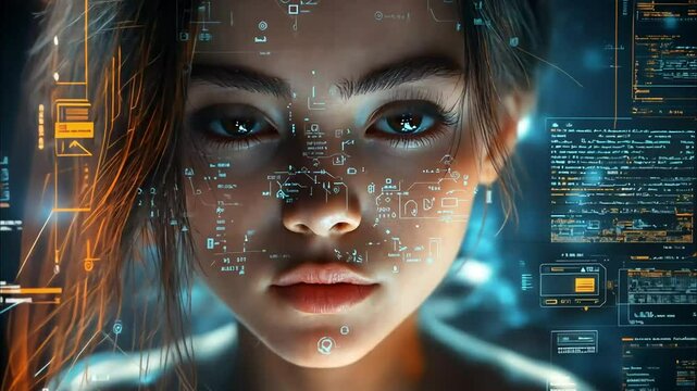 Woman in Front of a Digital Interface