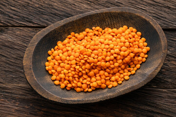 Lens culinaris organic - Red lentils in the bowl.