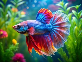 Fototapeta premium Vibrant Betta Fish Swimming Gracefully in a Colorful Underwater Background for Aquatic Decor