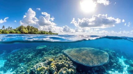 Fototapeta premium Vibrant Coral Reef Under Crystal Blue Ocean Waters