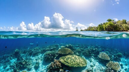 Underwater Coral Reef with Clear Blue Water