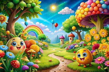Obraz premium Vibrant Cartoon Photo Background with Whimsical Elements and Playful Colors for Creative Projects