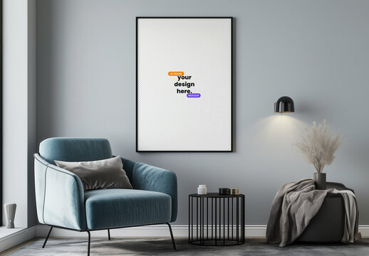 Poster Mockup on the Wall of a Living Room with Generative AI