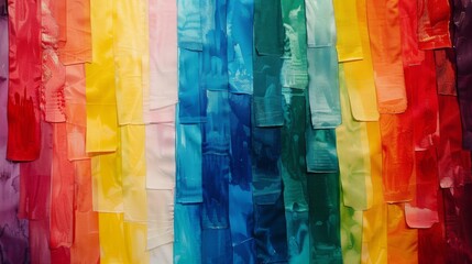 Naklejka premium A vibrant rainbow of colors created by a series of overlapping fabric strips.