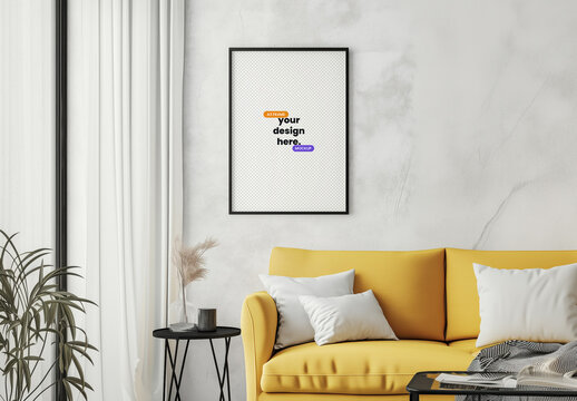 Poster Mockup on Living Room with Generative AI