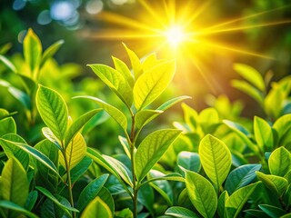 Obraz premium Vibrant Close-Up of Fresh Green Leaves with Sunlight Shining Through in a Beautiful Natural Setting