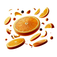 Floating Orange Slices Falling - Isolated PNG on Transparent Background, Clipart Cutout