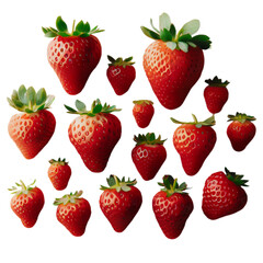 Falling Fresh Strawberries in Motion - PNG Isolated on Transparent Background, Clipart Cutout