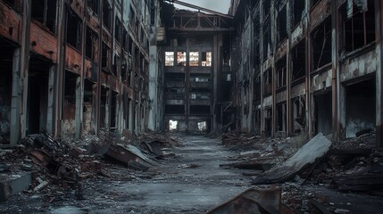 Ruins of a Fire-Damaged Building with a Glimpse of Light