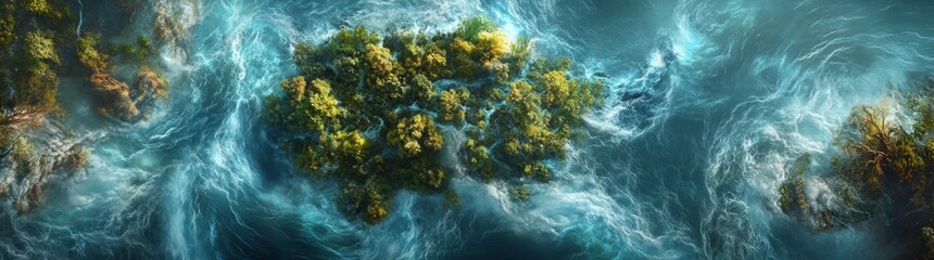 Fototapeta premium A lush green canopy stretches across a body of water