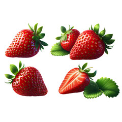 Falling Fresh Strawberries in Motion - PNG Isolated on Transparent Background, Clipart Cutout