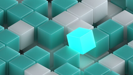 Obraz premium abstract cube background. glowing cube hovers over cube cluster