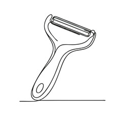 Peeler. Icon. Vector drawing. One line art. A simple drawing of a continuous line of kitchen utensils, dishes.