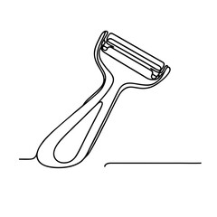 Peeler. Icon. Vector drawing. One line art. A simple drawing of a continuous line of kitchen utensils, dishes.