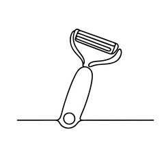 Peeler. Icon. Vector drawing. One line art. A simple drawing of a continuous line of kitchen utensils, dishes.