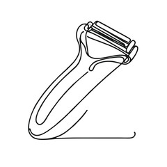 Peeler. Icon. Vector drawing. One line art. A simple drawing of a continuous line of kitchen utensils, dishes.